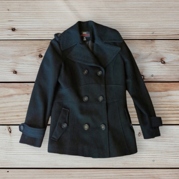 Miss Sixty Navy pea wool coat. button details wool blend classic chic Warm sz S - Picture 13 of 15